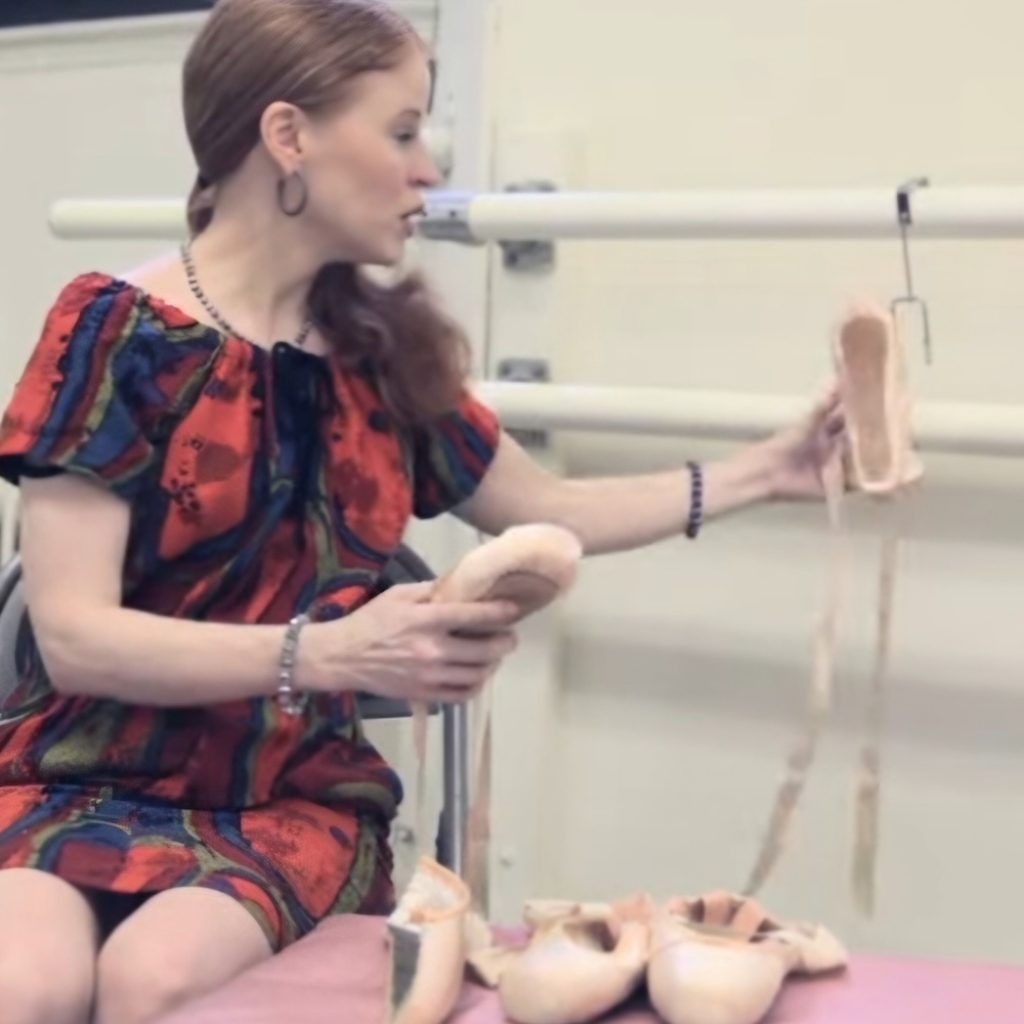 Mary Carpenter drying pointe shoes. Photo courtesy of Dancewithmary NYC.