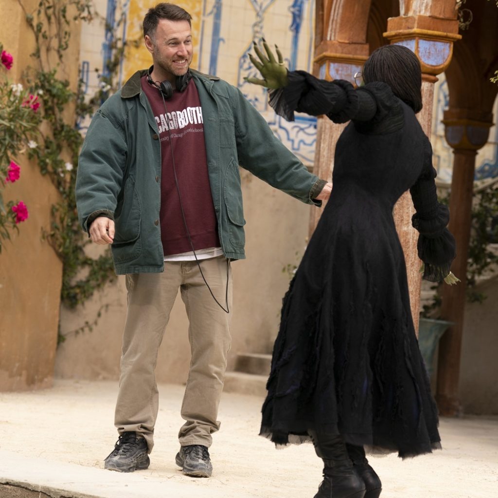 Chris Scott on 'Wicked' set with Cynthia Erivo. Photo by Giles Keyte, Universal Pictures.