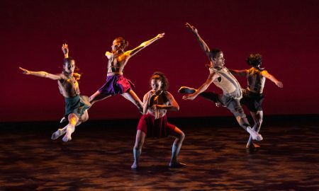 Malpaso Dance Company's Iliana Solis, Liz Marian Rodriguez, Laura Rodriguez, Dayron Dominguez and Daile Carrazana in Osnel Delgado's 'A Dancing Island'. Photo by Robert Torres.